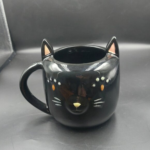 HALLOWEEN NEW Holiday Home 3D Figural Retro Black Cat Head Lg Scared Silly Mug - Picture 1 of 7